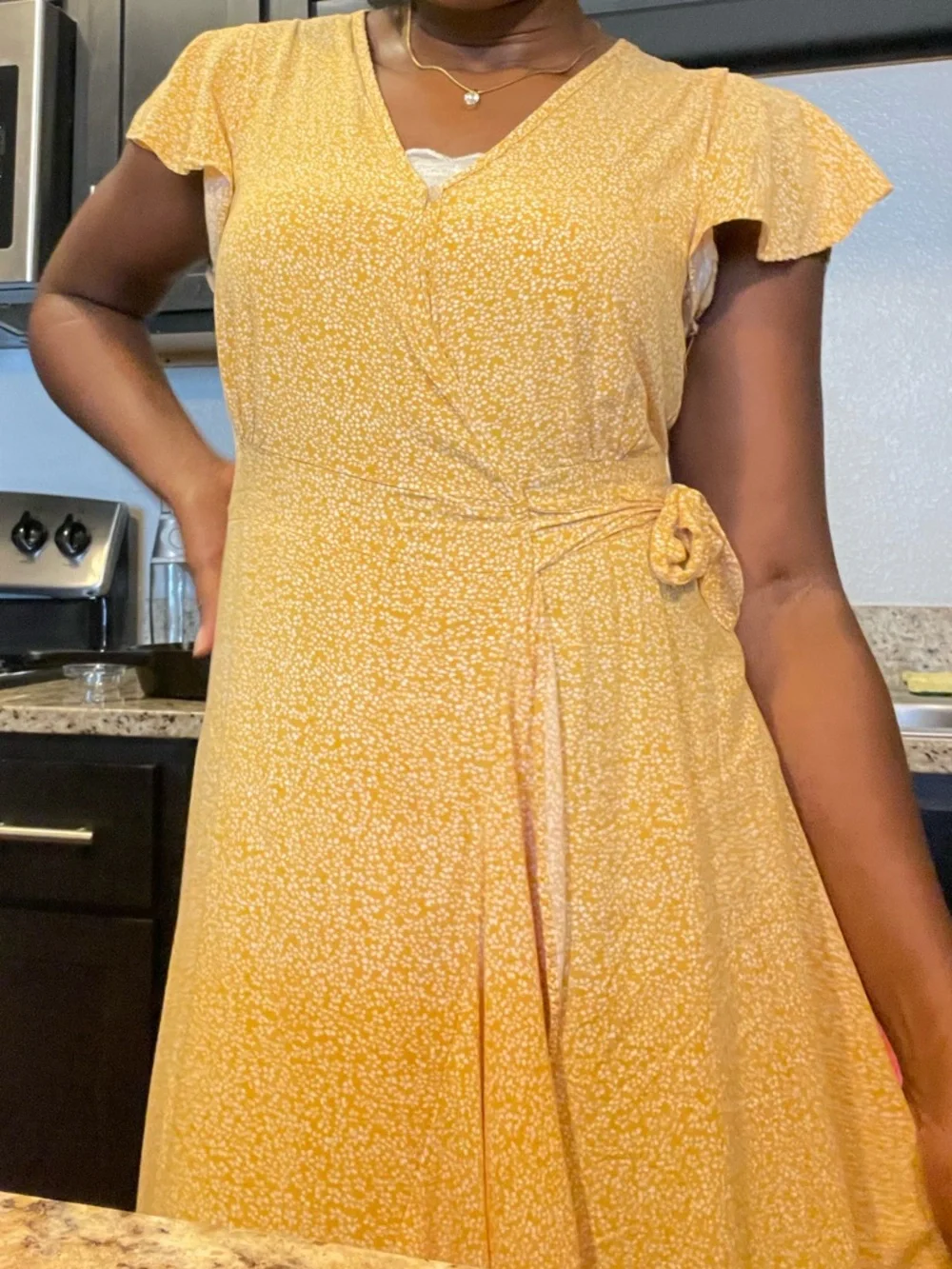 Summer Yellow Ruffle Wrap Dress - Picture 5 of 5